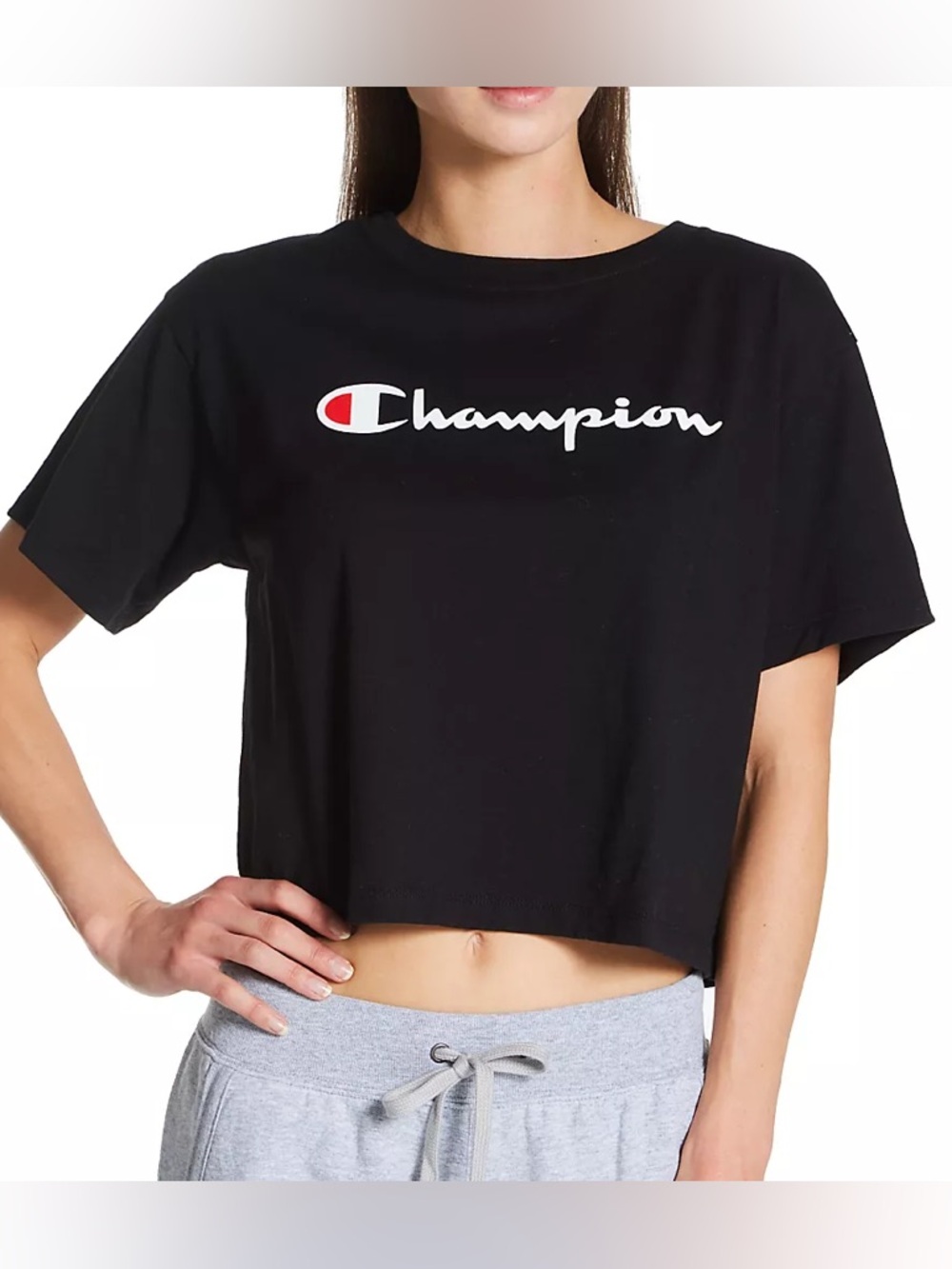 Champion Women's Heritage Crop Black Cotton T-Shirt